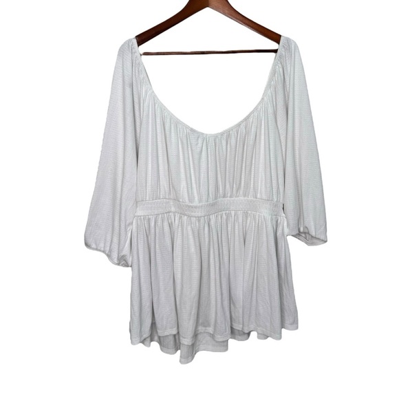 Torrid Textured Jersey White Smocked Waist Top Size 3x Neutral Minimalist - Picture 4 of 16